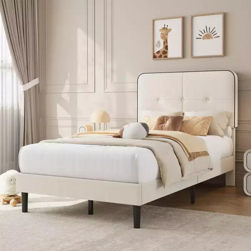 Velvet Upholstered Platform Bed Frames with Adjustable Headboard for Bedroom, No Box Spring Needed