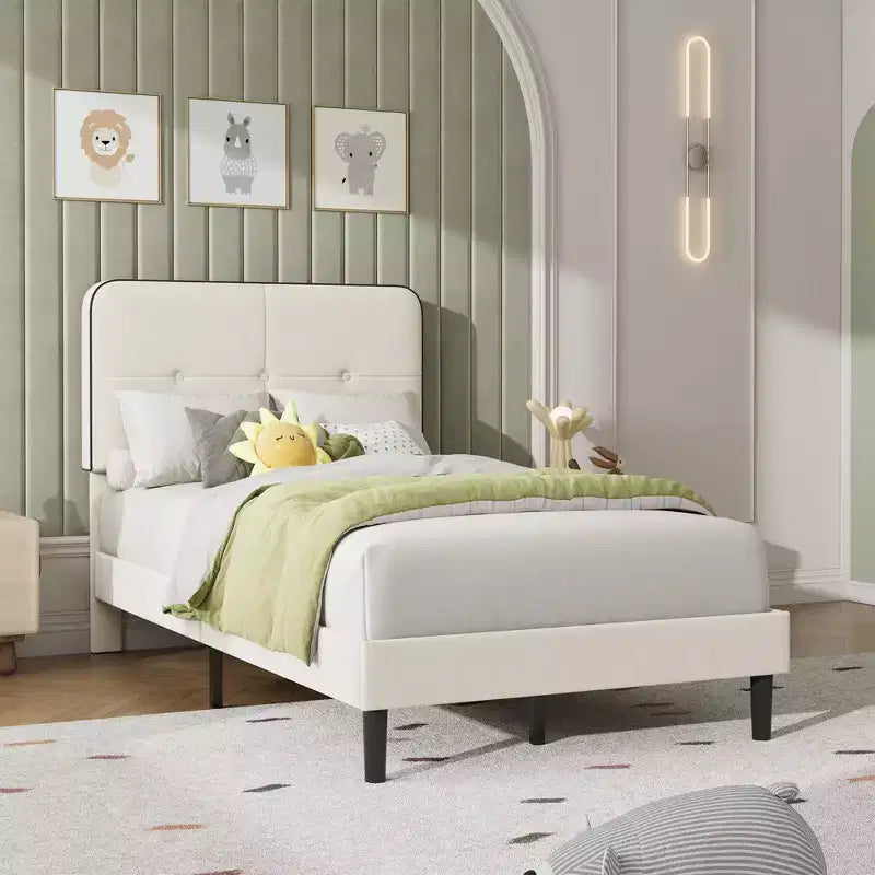 Velvet Upholstered Platform Bed Frames with Adjustable Headboard for Bedroom, No Box Spring Needed