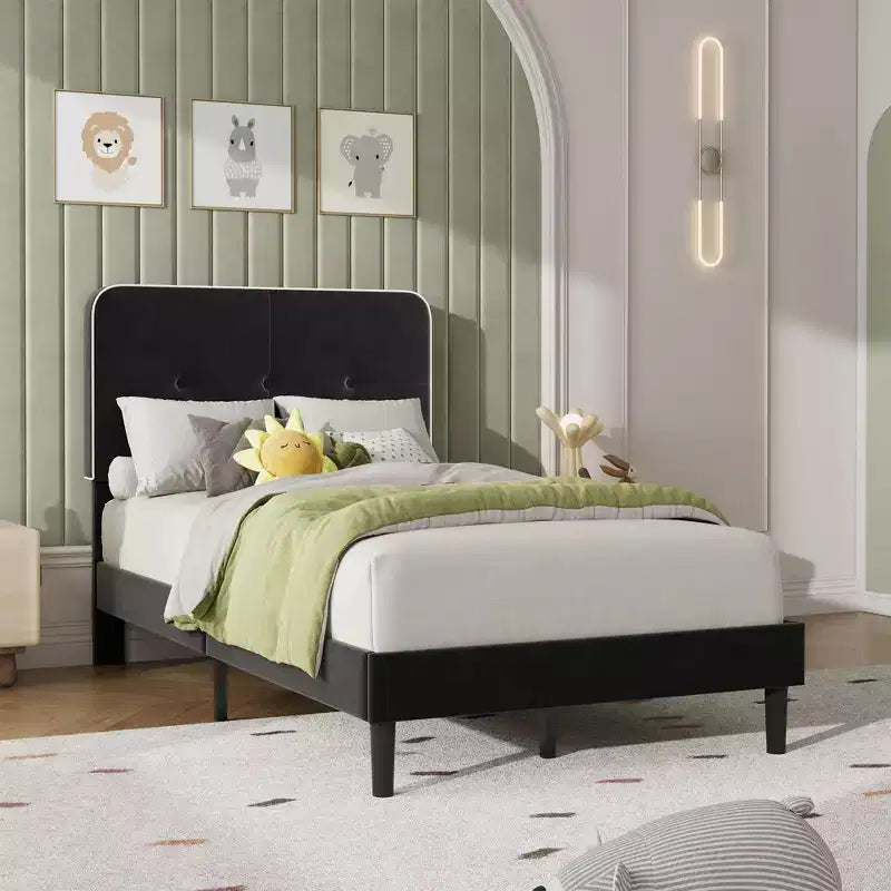 Velvet Upholstered Platform Bed Frames with Adjustable Headboard for Bedroom, No Box Spring Needed