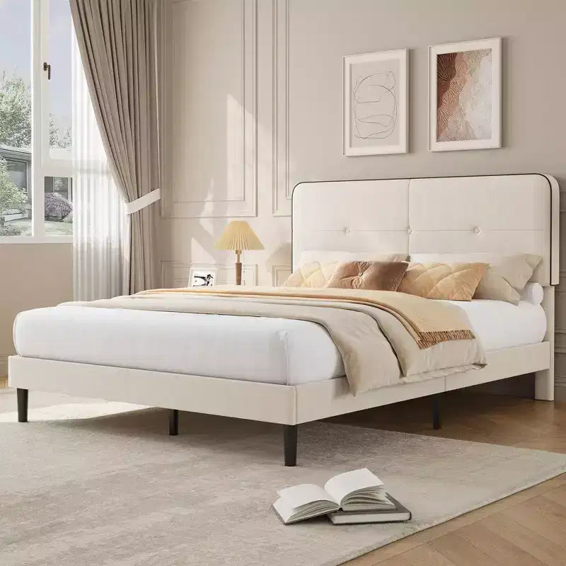 Velvet Upholstered Platform Bed Frames with Adjustable Headboard for Bedroom, No Box Spring Needed