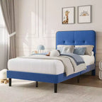 Velvet Upholstered Platform Bed Frames with Adjustable Headboard for Bedroom, No Box Spring Needed