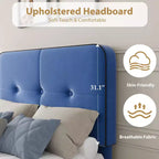 Velvet Upholstered Platform Bed Frames with Adjustable Headboard for Bedroom, No Box Spring Needed
