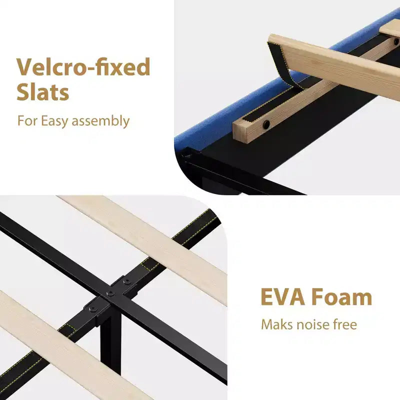 Velvet Upholstered Platform Bed Frames with Adjustable Headboard for Bedroom, No Box Spring Needed