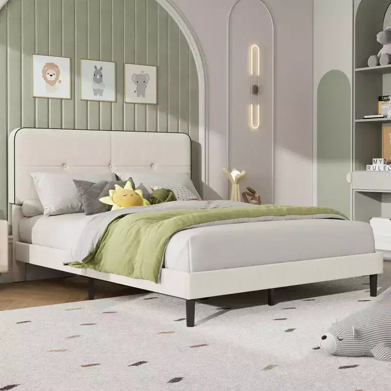 Velvet Upholstered Platform Bed Frames with Adjustable Headboard for Bedroom, No Box Spring Needed