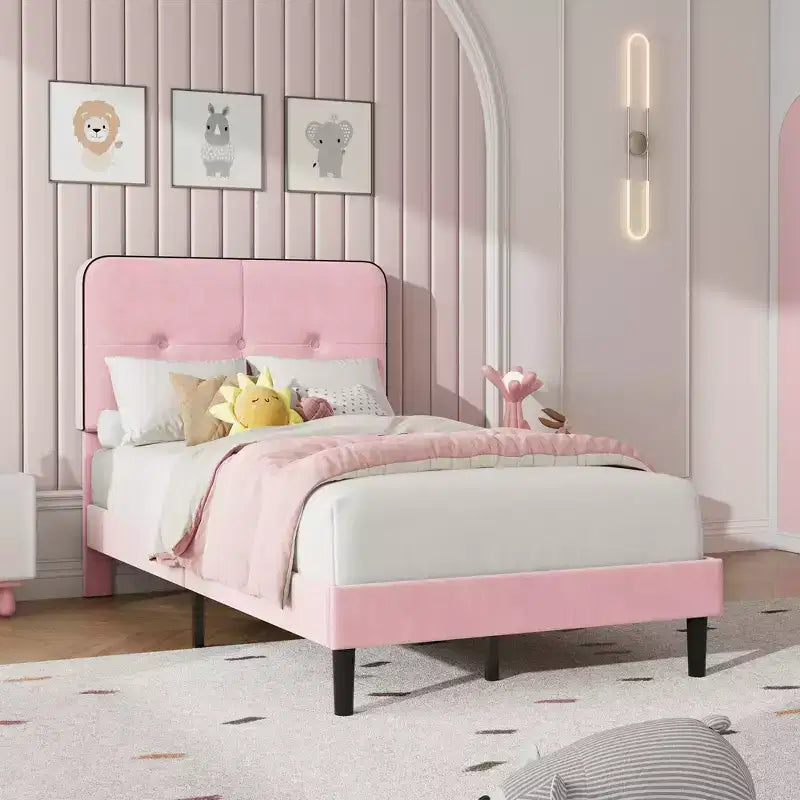 Velvet Upholstered Platform Bed Frames with Adjustable Headboard for Bedroom, No Box Spring Needed