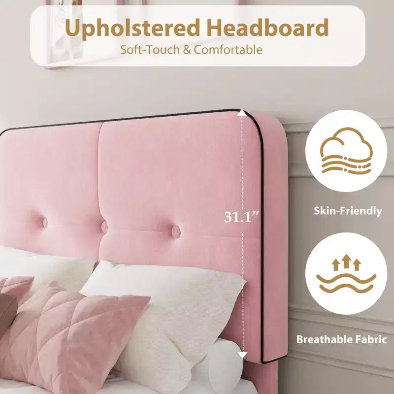 Velvet Upholstered Platform Bed Frames with Adjustable Headboard for Bedroom, No Box Spring Needed