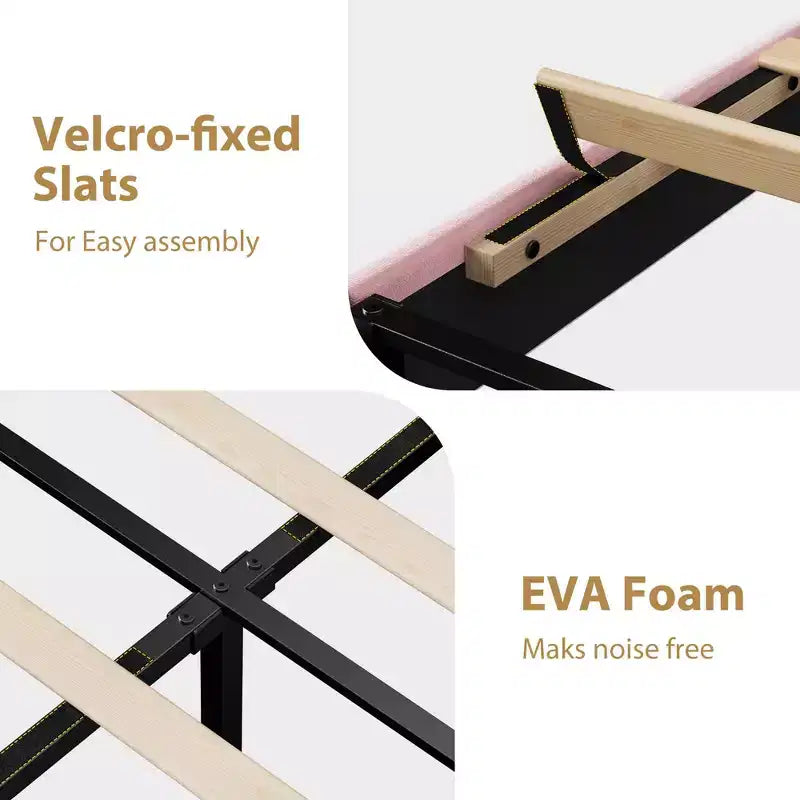 Velvet Upholstered Platform Bed Frames with Adjustable Headboard for Bedroom, No Box Spring Needed