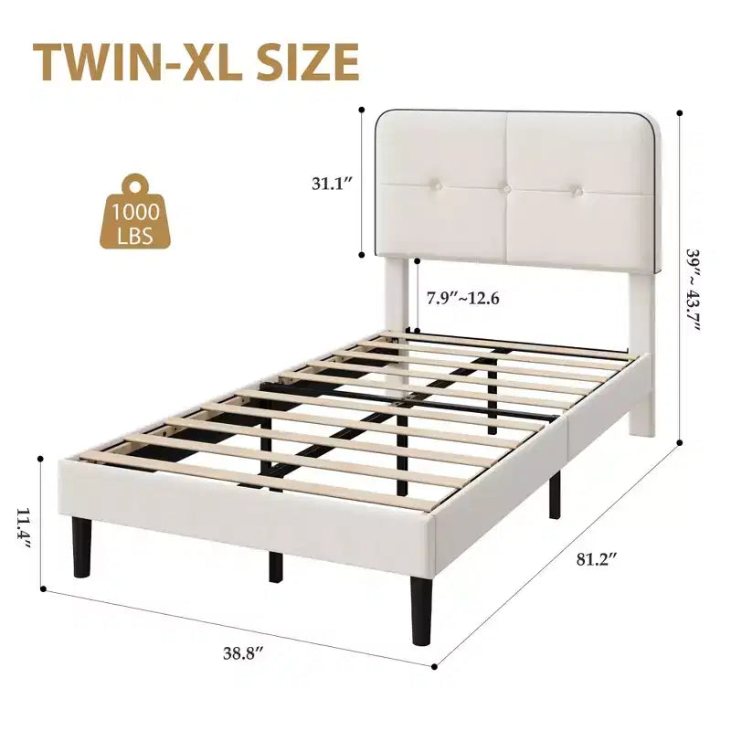 Velvet Upholstered Platform Bed Frames with Adjustable Headboard for Bedroom, No Box Spring Needed