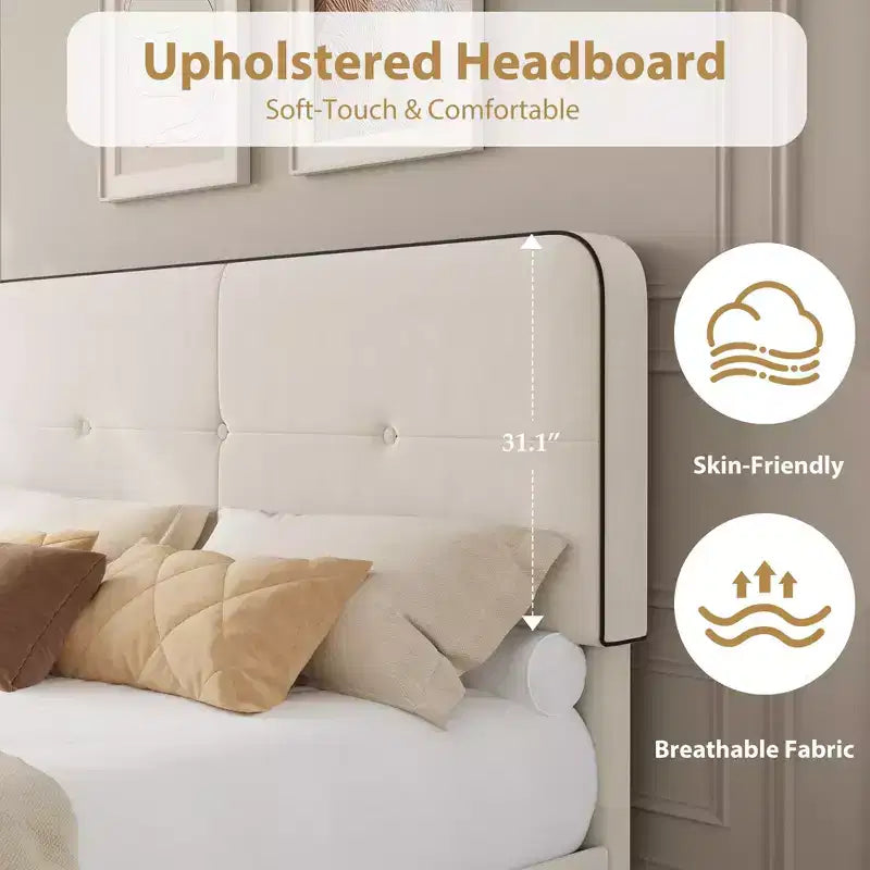 Velvet Upholstered Platform Bed Frames with Adjustable Headboard for Bedroom, No Box Spring Needed