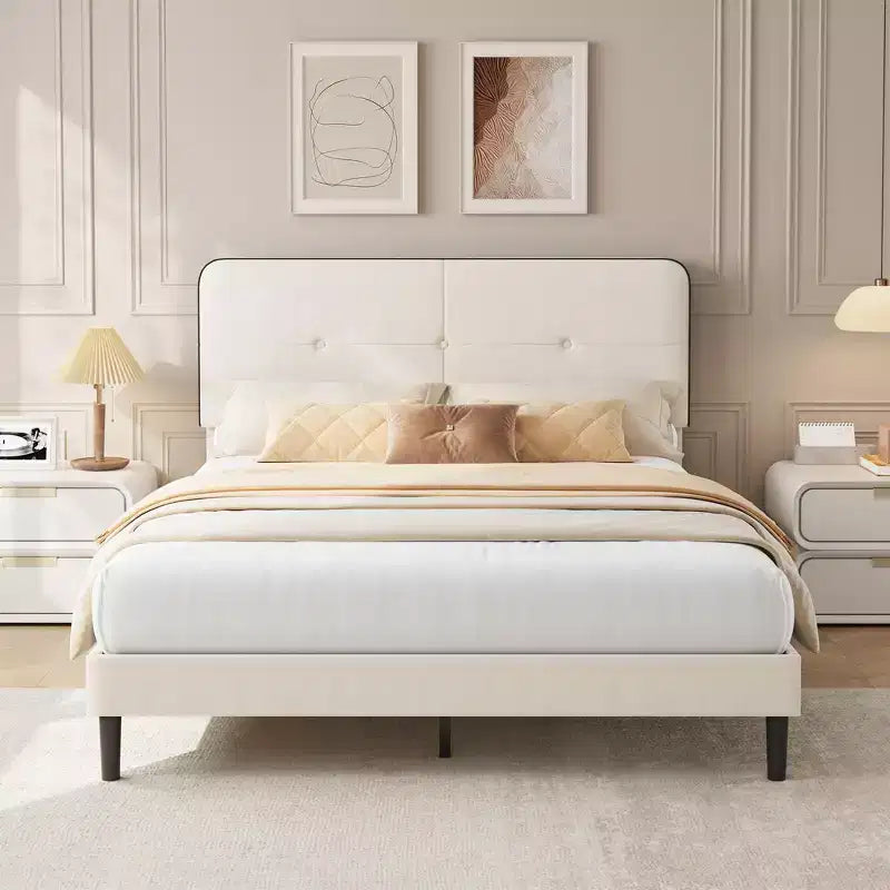 Velvet Upholstered Platform Bed Frames with Adjustable Headboard for Bedroom, No Box Spring Needed