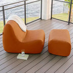 Ensemble de meubles de patio d'extérieur Big Joe Solvana, chaise et ottoman en cuir surpiqué de silicone Cool Touch résistant aux intempéries, sectionnel 2 pièces, sable miel