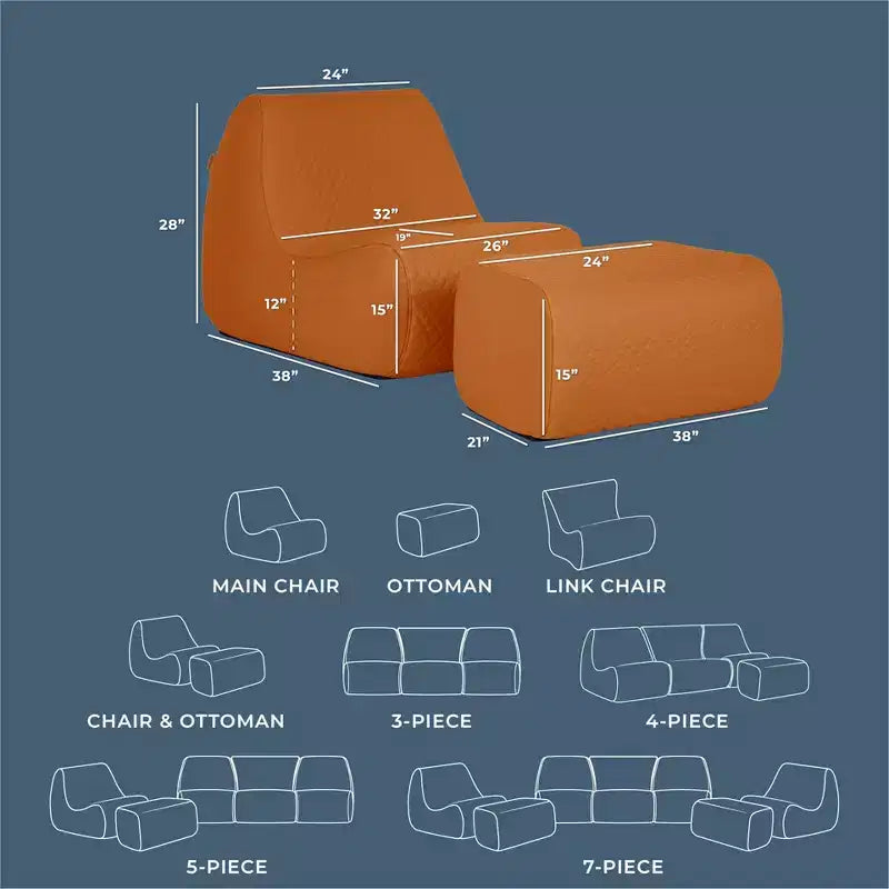 Ensemble de meubles de patio d'extérieur Big Joe Solvana, chaise et ottoman en cuir surpiqué de silicone Cool Touch résistant aux intempéries, sectionnel 2 pièces, sable miel
