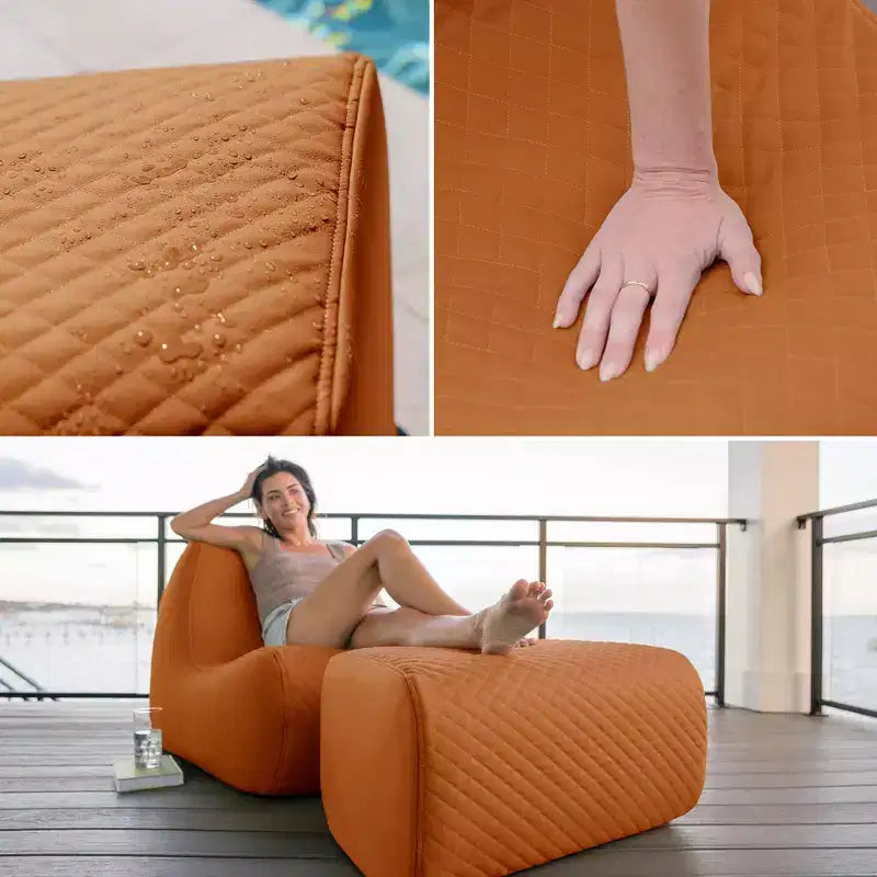 Ensemble de meubles de patio d'extérieur Big Joe Solvana, chaise et ottoman en cuir surpiqué de silicone Cool Touch résistant aux intempéries, sectionnel 2 pièces, sable miel