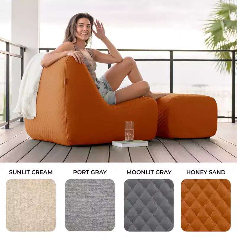 Ensemble de meubles de patio d'extérieur Big Joe Solvana, chaise et ottoman en cuir surpiqué de silicone Cool Touch résistant aux intempéries, sectionnel 2 pièces, sable miel