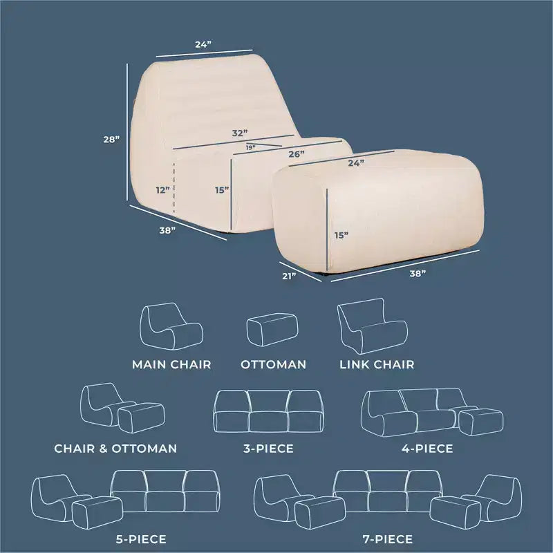 Ensemble de mobilier de patio extérieur Big Joe Solvana, fauteuil et ottoman en tissu de lin performant résistant aux intempéries, sectionnel 2 pièces, crème ensoleillée