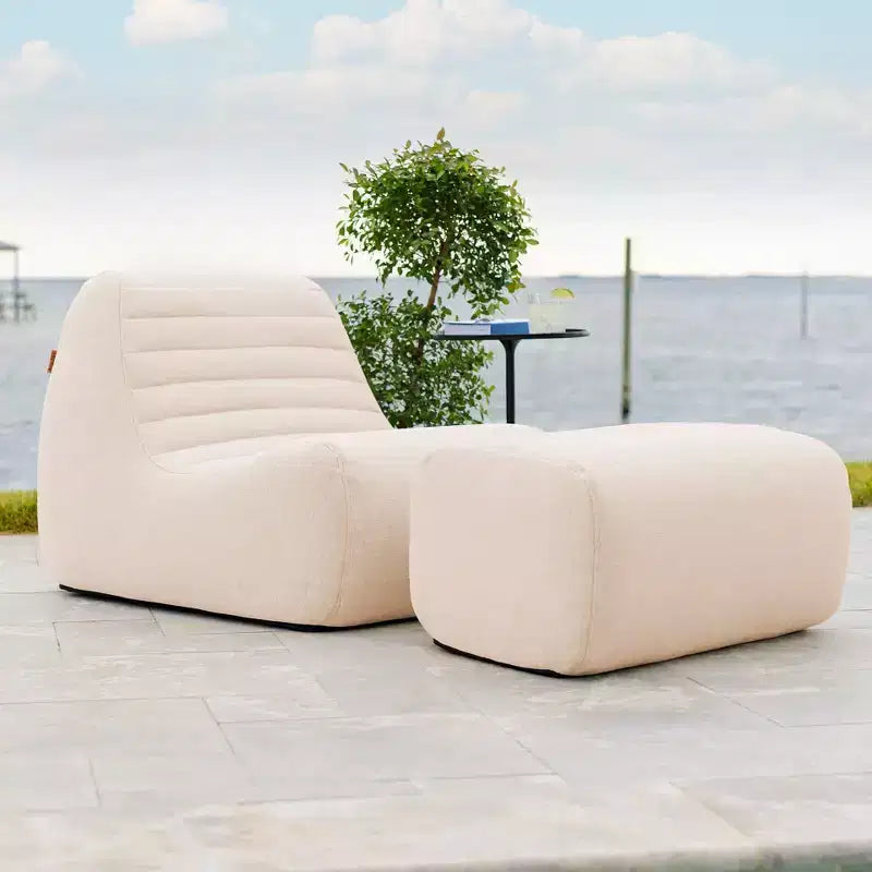 Ensemble de mobilier de patio extérieur Big Joe Solvana, fauteuil et ottoman en tissu de lin performant résistant aux intempéries, sectionnel 2 pièces, crème ensoleillée