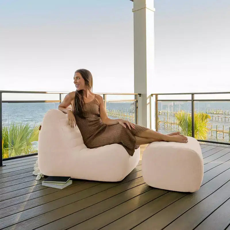 Ensemble de mobilier de patio extérieur Big Joe Solvana, fauteuil et ottoman en tissu de lin performant résistant aux intempéries, sectionnel 2 pièces, crème ensoleillée