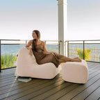 Ensemble de mobilier de patio extérieur Big Joe Solvana, fauteuil et ottoman en tissu de lin performant résistant aux intempéries, sectionnel 2 pièces, crème ensoleillée