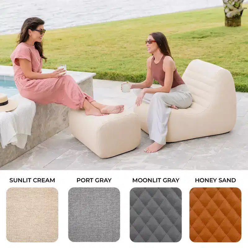 Ensemble de mobilier de patio extérieur Big Joe Solvana, fauteuil et ottoman en tissu de lin performant résistant aux intempéries, sectionnel 2 pièces, crème ensoleillée