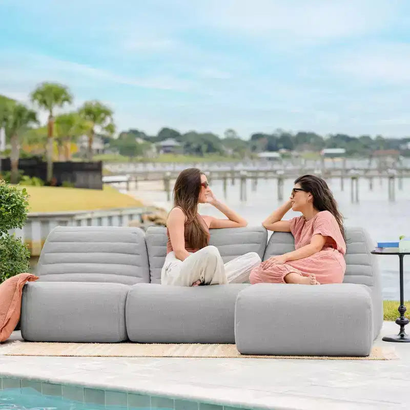 Big Joe Solvana Outdoor Patio Furniture Set, Performance Linen Weather-Resistant Fabric Sofa, 4 Piece Sectional, Port Gray