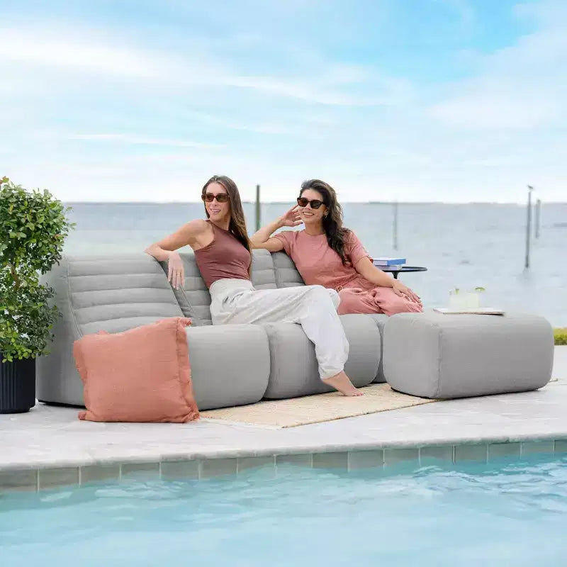 Big Joe Solvana Outdoor Patio Furniture Set, Performance Linen Weather-Resistant Fabric Sofa, 4 Piece Sectional, Port Gray