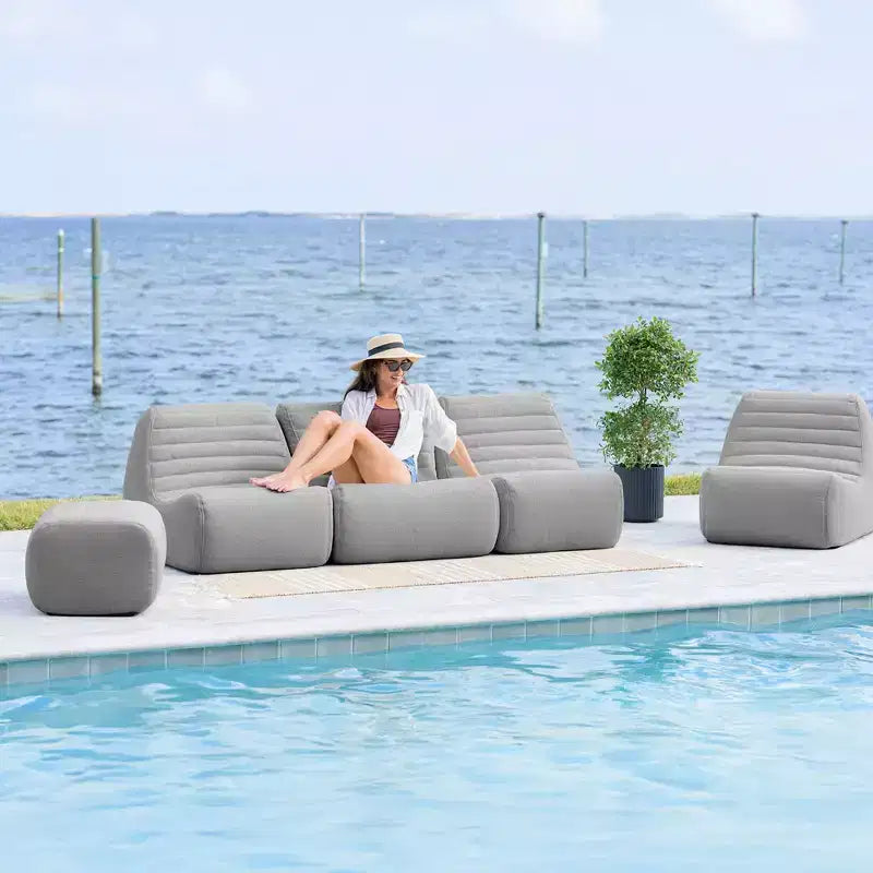 Big Joe Solvana Outdoor Patio Furniture Set, Performance Linen Weather-Resistant Fabric Sofa, 7 Piece Sectional, Port Gray