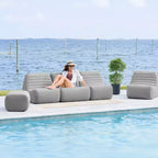 Big Joe Solvana Outdoor Patio Furniture Set, Performance Linen Weather-Resistant Fabric Sofa, 7 Piece Sectional, Port Gray