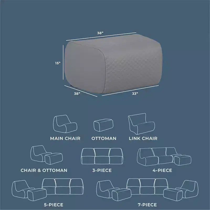 Ensemble de meubles de patio extérieur Big Joe Solvana, cuir cousu en silicone Cool Touch résistant aux intempéries, pouf uniquement, gris clair de lune