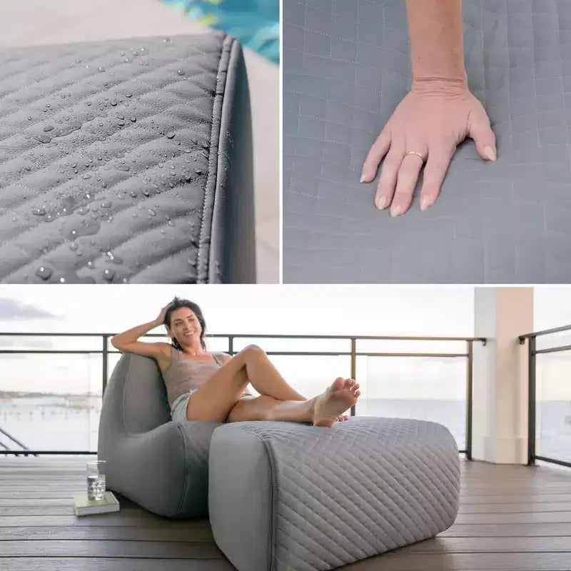 Ensemble de meubles de patio extérieur Big Joe Solvana, cuir cousu en silicone Cool Touch résistant aux intempéries, pouf uniquement, gris clair de lune