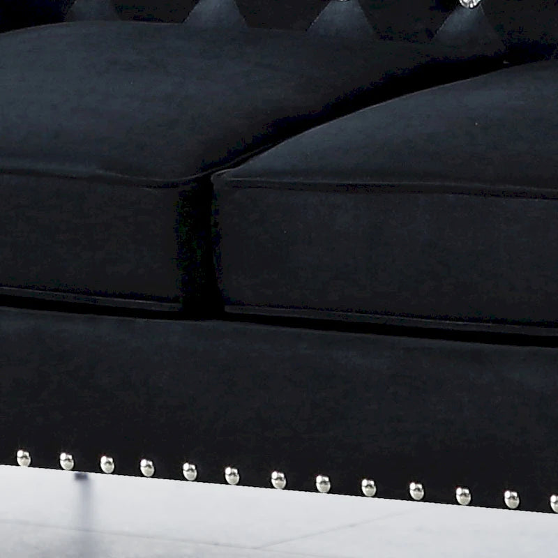 Square Arm Velvet Loveseat with Jeweled buttons and 2 Pillows