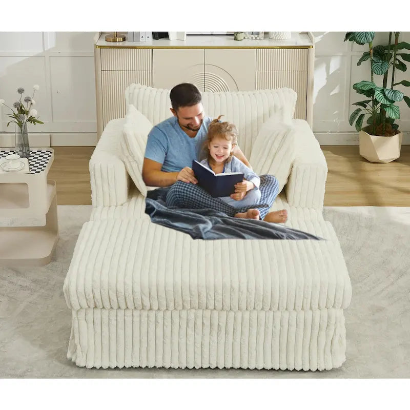 Beige 47.8 Upholstered Oversized Chaise Longue with Ottoman