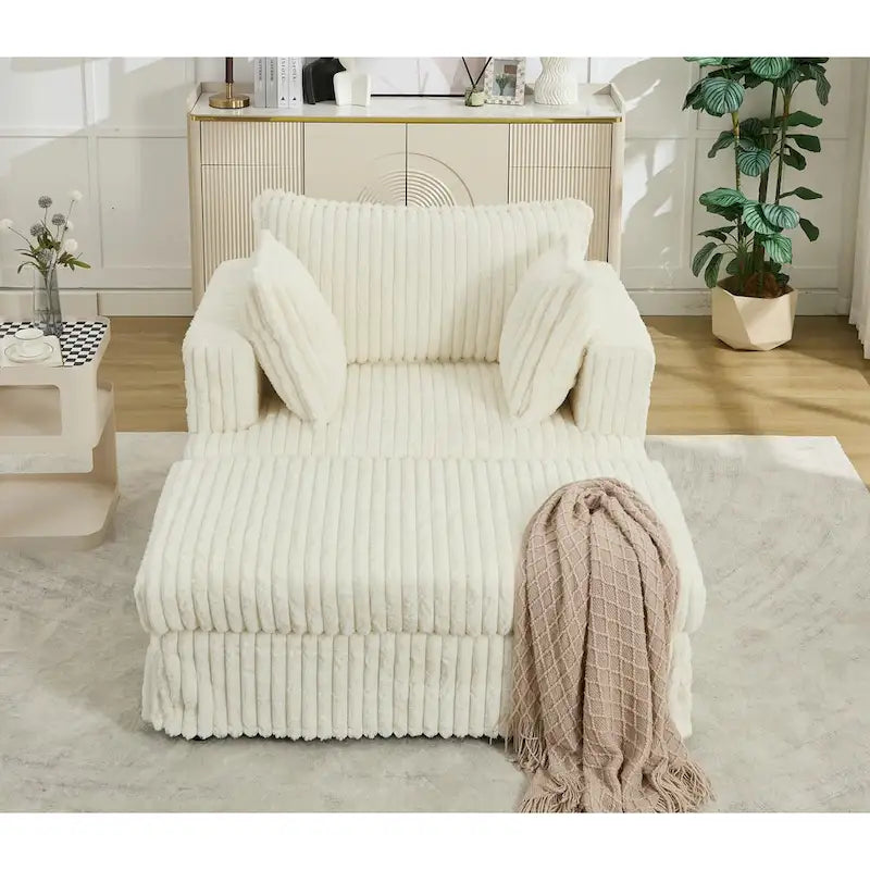 Beige 47.8 Upholstered Oversized Chaise Longue with Ottoman