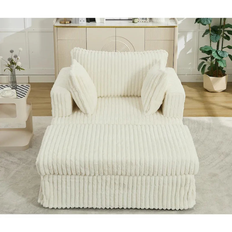 Beige 47.8 Upholstered Oversized Chaise Longue with Ottoman