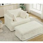 Beige 47.8 Upholstered Oversized Chaise Longue with Ottoman