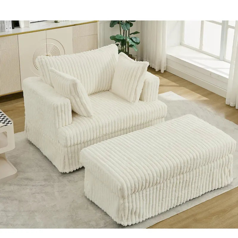 Beige 47.8 Upholstered Oversized Chaise Longue with Ottoman