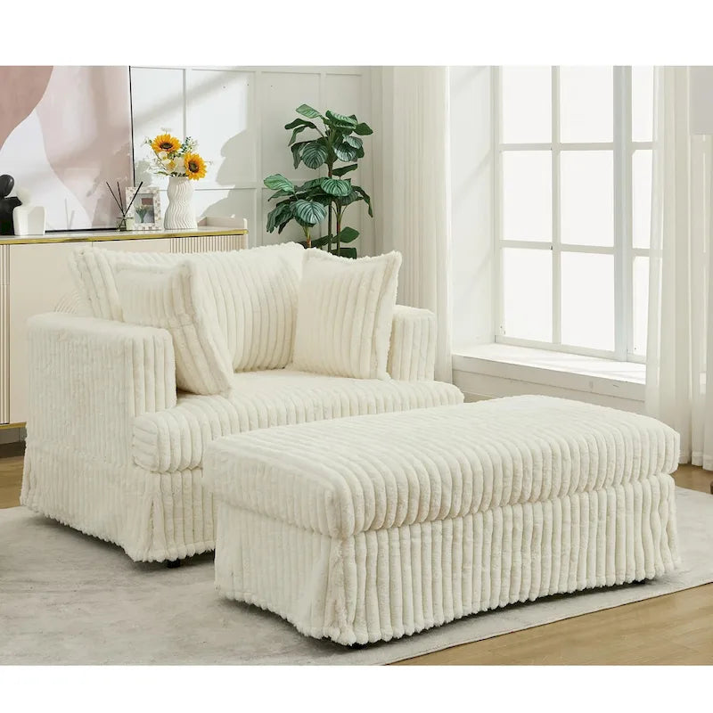 Beige 47.8 Upholstered Oversized Chaise Longue with Ottoman
