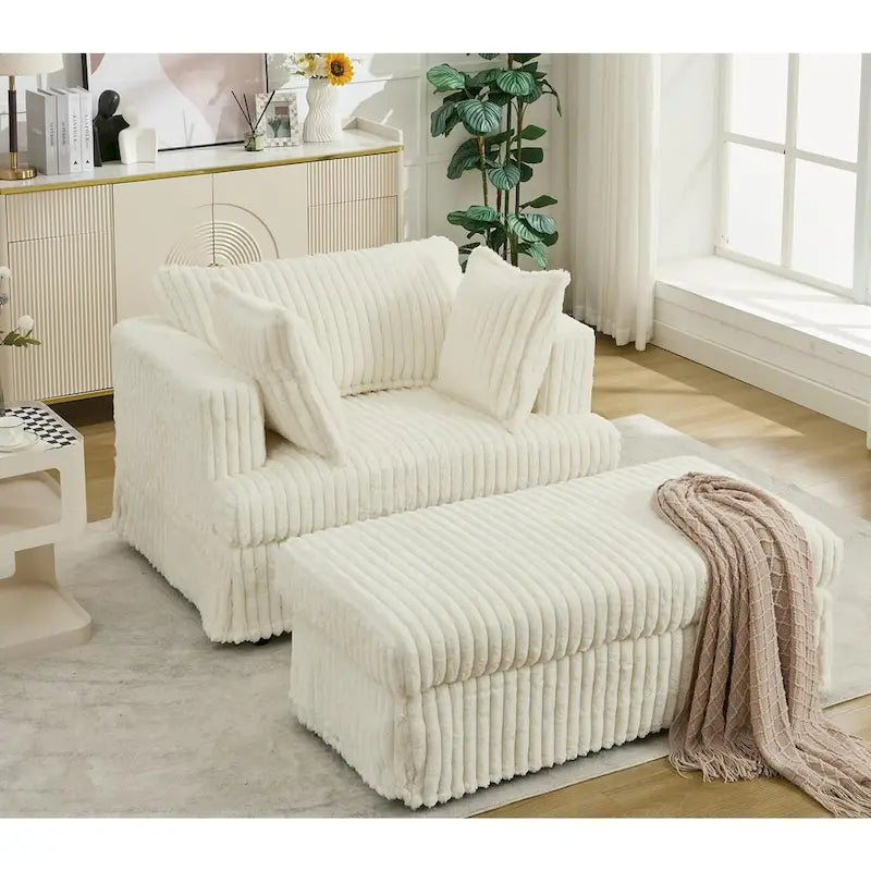 Beige 47.8 Upholstered Oversized Chaise Longue with Ottoman