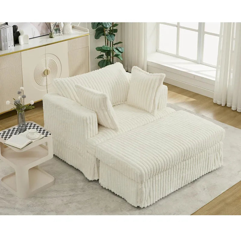 Beige 47.8 Upholstered Oversized Chaise Longue with Ottoman