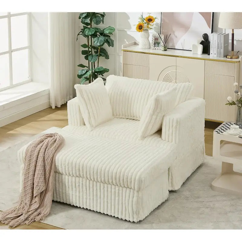 Beige 47.8 Upholstered Oversized Chaise Longue with Ottoman