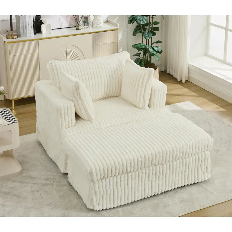 Beige 47.8 Upholstered Oversized Chaise Longue with Ottoman