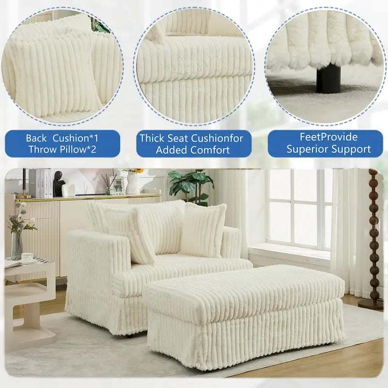 Beige 47.8 Upholstered Oversized Chaise Longue with Ottoman