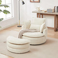 Beige 52 Upholstered Swivel Barrel Chair with Moon Storage Ottoman and Pillows