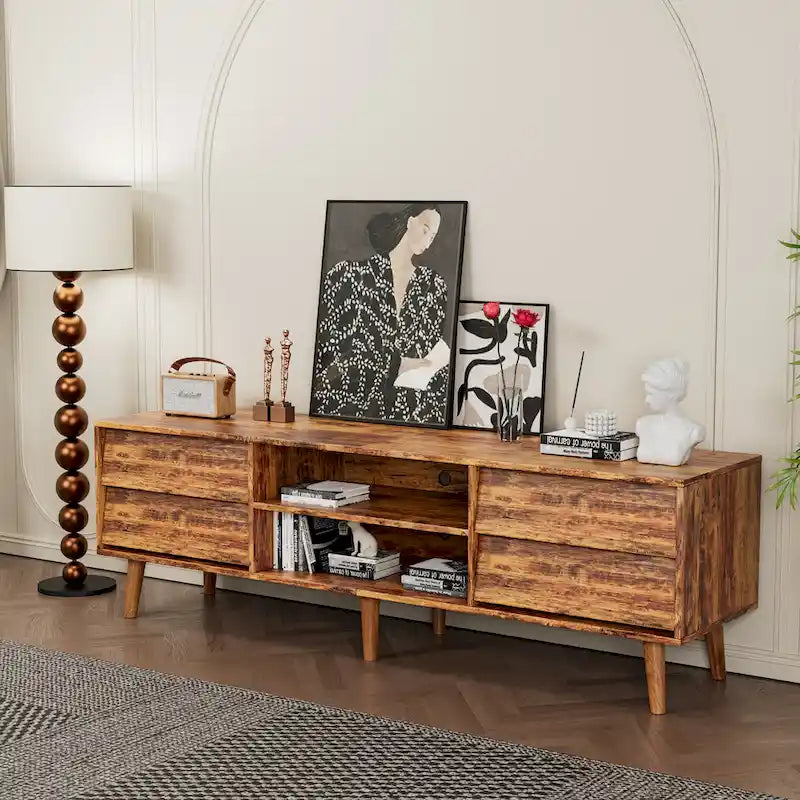 63 Vintage TV Stand with Shelves & Drawers for 60 TVs