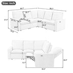 Linen Upholstered L-Shaped Sectional Sofa with 2 Power Recliner Chair and USB Port for Living Room