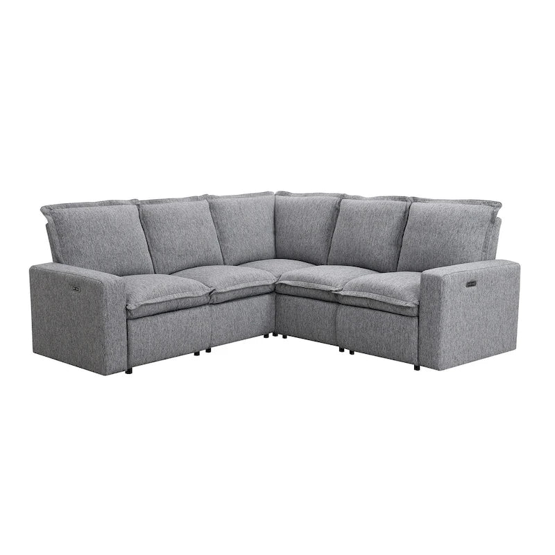 Linen Upholstered L-Shaped Sectional Sofa with 2 Power Recliner Chair and USB Port for Living Room
