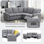 Linen Upholstered L-Shaped Sectional Sofa with 2 Power Recliner Chair and USB Port for Living Room