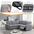 Linen Upholstered L-Shaped Sectional Sofa with 2 Power Recliner Chair and USB Port for Living Room