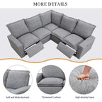 Linen Upholstered L-Shaped Sectional Sofa with 2 Power Recliner Chair and USB Port for Living Room