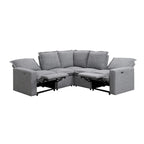 Linen Upholstered L-Shaped Sectional Sofa with 2 Power Recliner Chair and USB Port for Living Room