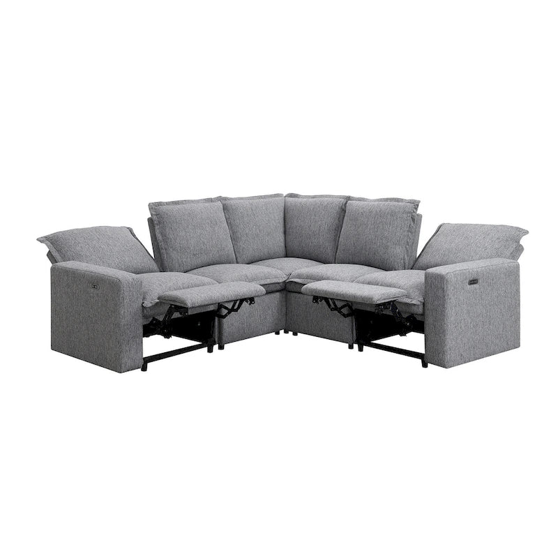 Linen Upholstered L-Shaped Sectional Sofa with 2 Power Recliner Chair and USB Port for Living Room